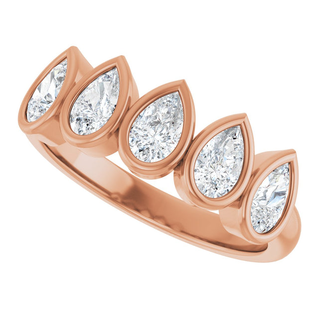 14K Gold Pear Natural Diamond Bezel-Set Five-Stone Anniversary Band - 3/8-1 CTW - Rose Gold - view 5