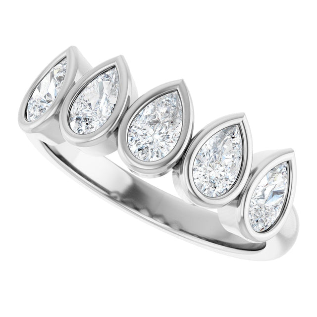 14K Gold Pear Natural Diamond Bezel-Set Five-Stone Anniversary Band - 3/8-1 CTW - White Gold - view 5