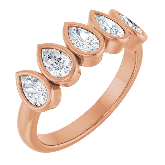 14K Gold Pear Lab-Grown Diamond Bezel-Set Five-Stone Anniversary Band - 3/8-1 CTW - Rose Gold