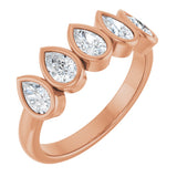 14K Gold Pear Natural Diamond Bezel-Set Five-Stone Anniversary Band - 3/8-1 CTW - Rose Gold