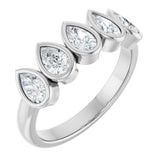 14K Gold Pear Natural Diamond Bezel-Set Five-Stone Anniversary Band - 3/8-1 CTW - White Gold