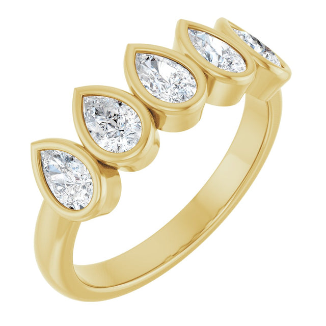 14K Gold Pear Lab-Grown Diamond Bezel-Set Five-Stone Anniversary Band - 3/8-1 CTW - Yellow Gold