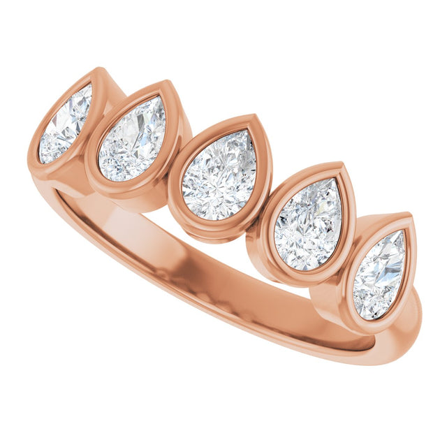 14K Gold Pear Lab-Grown Diamond Bezel-Set Five-Stone Anniversary Band - 3/8-1 CTW - Rose Gold - view 5