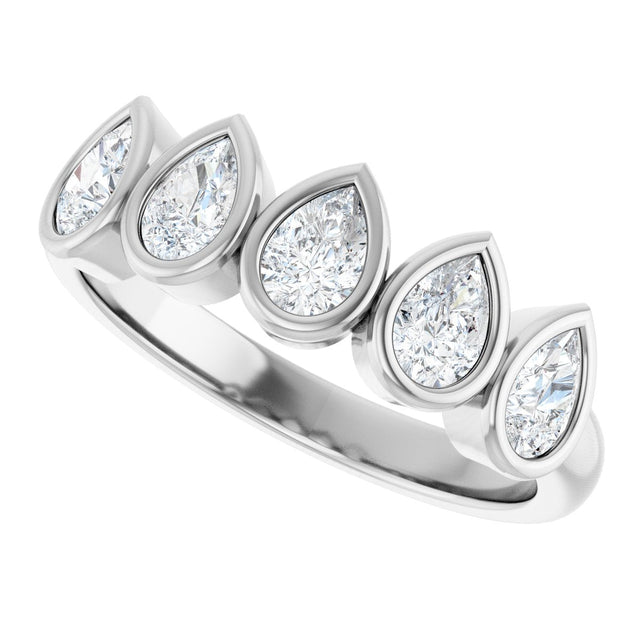 14K Gold Pear Natural Diamond Bezel-Set Five-Stone Anniversary Band - 3/8-1 CTW - White Gold - view 5