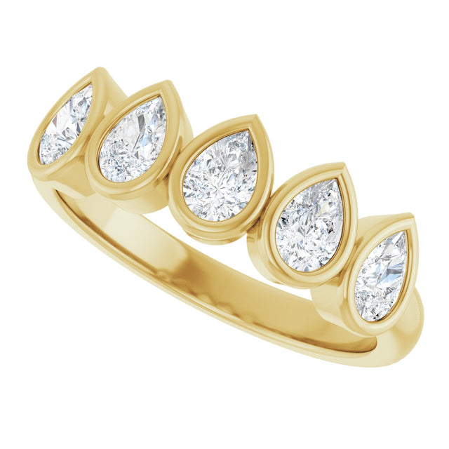 14K Gold Pear Lab-Grown Diamond Bezel-Set Five-Stone Anniversary Band - 3/8-1 CTW - Yellow Gold - view 5