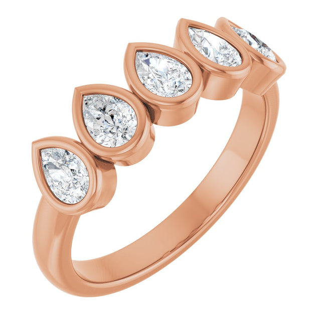 14K Gold Pear Lab-Grown Diamond Bezel-Set Five-Stone Anniversary Band - 3/8-1 CTW - Rose Gold