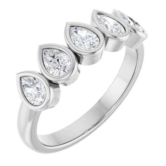 14K Gold Pear Lab-Grown Diamond Bezel-Set Five-Stone Anniversary Band - 3/8-1 CTW - White Gold