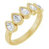 14K Gold Pear Natural Diamond Bezel-Set Five-Stone Anniversary Band - 3/8-1 CTW - Yellow Gold
