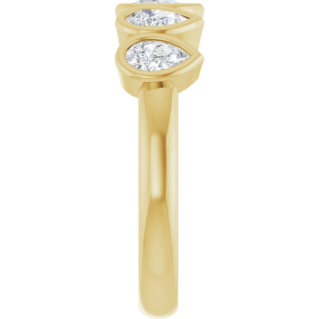 14K Gold Pear Natural Diamond Bezel-Set Five-Stone Anniversary Band - 3/8-1 CTW - Yellow Gold - view 4