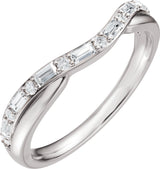 14K Gold Straight Baguette Natural Diamond Accented Contour Band - 1/2 CTW - White Gold
