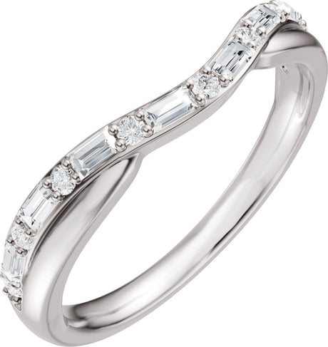 14K Gold Straight Baguette Natural Diamond Accented Contour Band - 1/2 CTW - White Gold
