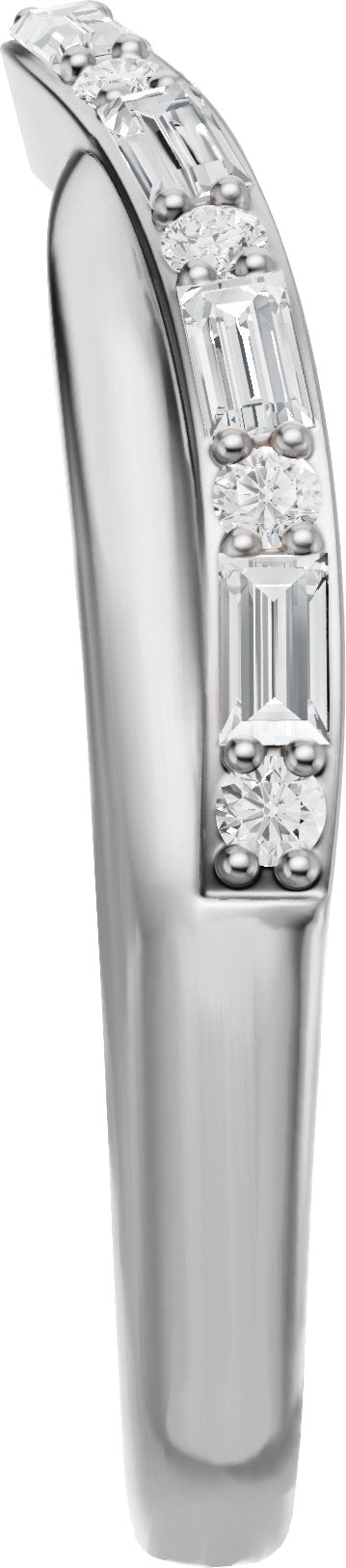 Platinum Straight Baguette Natural Diamond Accented Contour Band - 1/2 CTW - view 4