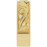 14K Gold Round Lab-Grown Diamond Milgrain Edge Accented Floral Band - 02-06 CTW - Yellow Gold - view 9
