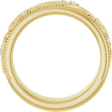 14K Gold Round Lab-Grown Diamond Milgrain Edge Accented Floral Band - 02-06 CTW - Yellow Gold - view 7