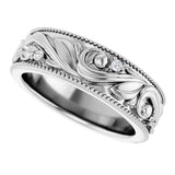 14K Gold Round Lab-Grown Diamond Milgrain Edge Accented Floral Band - 02-06 CTW - White Gold - view 10