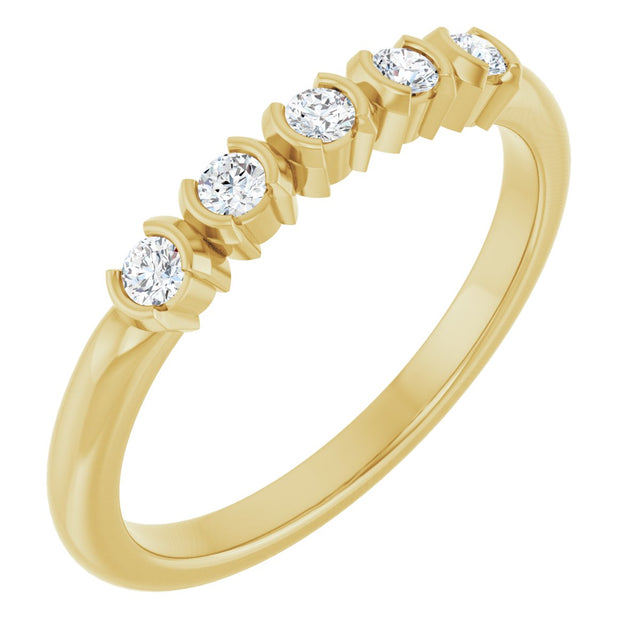 14K Gold Round Lab-Grown Diamond Half-Bezel Five-Stone Anniversary Band - 1/6-1/2 CTW - Yellow Gold