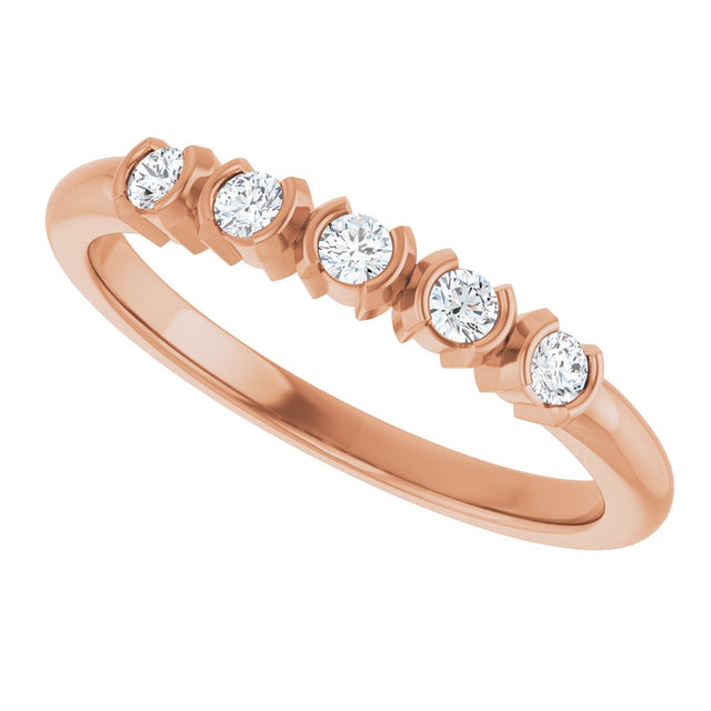 14K Gold Round Lab-Grown Diamond Half-Bezel Five-Stone Anniversary Band - 1/6-1/2 CTW - Rose Gold - view 5