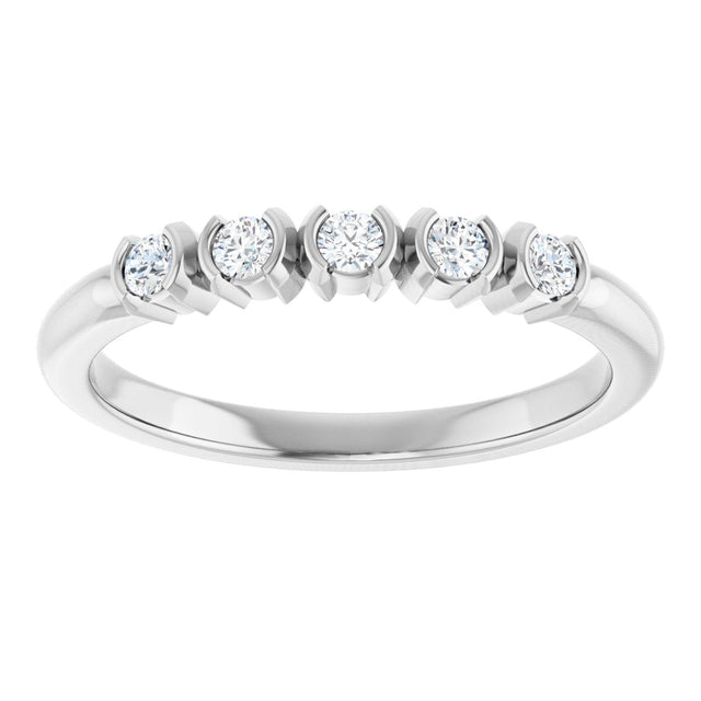 14K Gold Round Lab-Grown Diamond Half-Bezel Five-Stone Anniversary Band - 1/6-1/2 CTW - White Gold - view 3