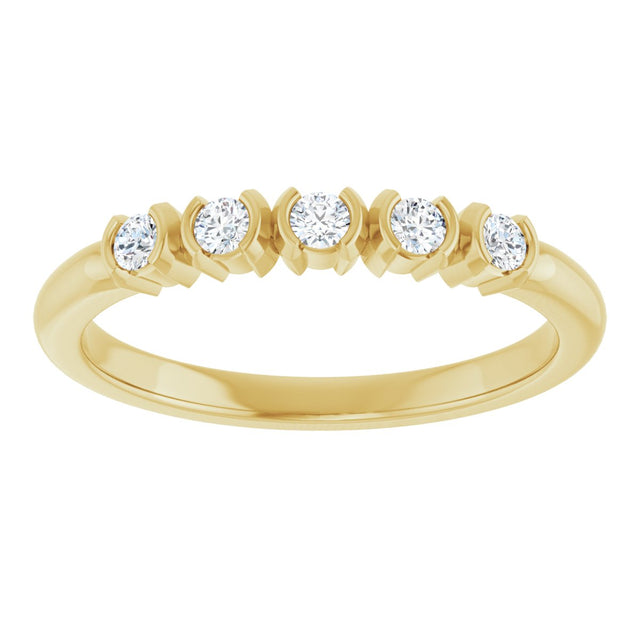 14K Gold Round Lab-Grown Diamond Half-Bezel Five-Stone Anniversary Band - 1/6-1/2 CTW - Yellow Gold - view 3
