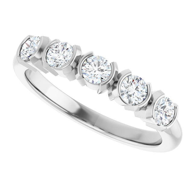 14K Gold Round Lab-Grown Diamond Half-Bezel Five-Stone Anniversary Band - 1/6-1/2 CTW - White Gold - view 5