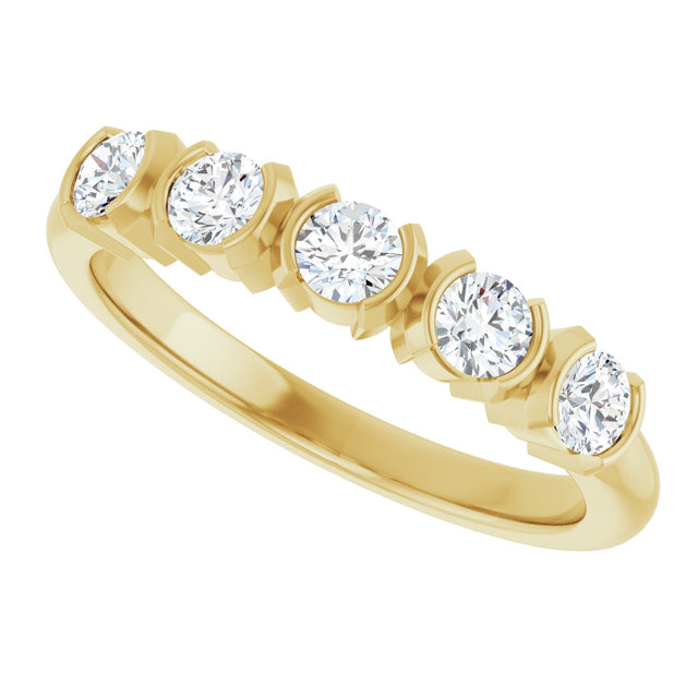 14K Gold Round Lab-Grown Diamond Half-Bezel Five-Stone Anniversary Band - 1/6-1/2 CTW - Yellow Gold - view 5