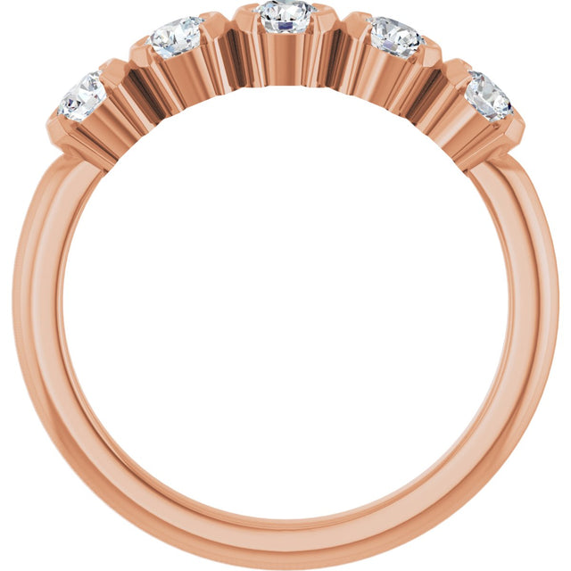 14K Gold Round Lab-Grown Diamond Half-Bezel Five-Stone Anniversary Band - 1/6-1/2 CTW - Rose Gold - view 2