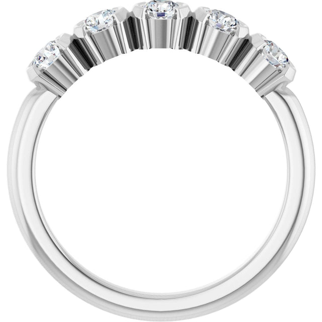 14K Gold Round Lab-Grown Diamond Half-Bezel Five-Stone Anniversary Band - 1/6-1/2 CTW - White Gold - view 2
