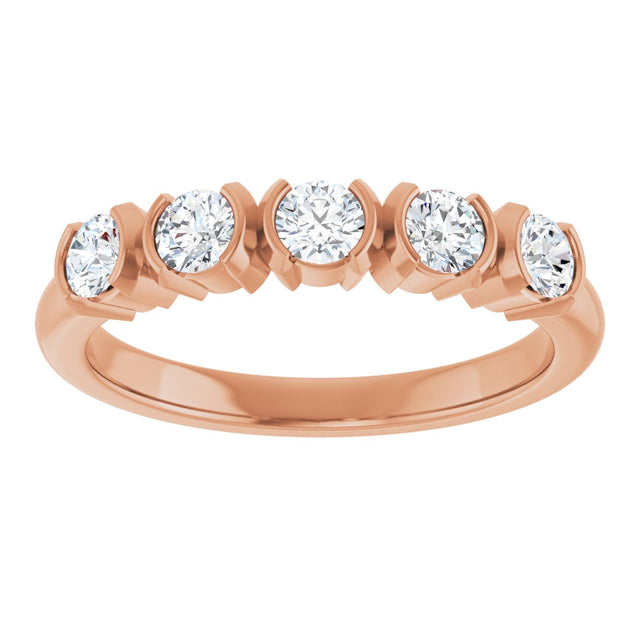 14K Gold Round Lab-Grown Diamond Half-Bezel Five-Stone Anniversary Band - 1/6-1/2 CTW - Rose Gold - view 3