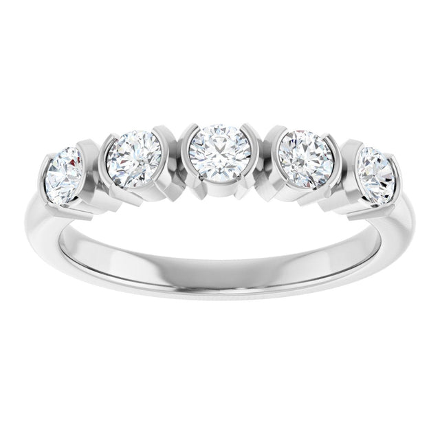 Platinum Round Lab-Grown Diamond Half-Bezel Five-Stone Anniversary Band - 1/6-1/2 CTW - view 3