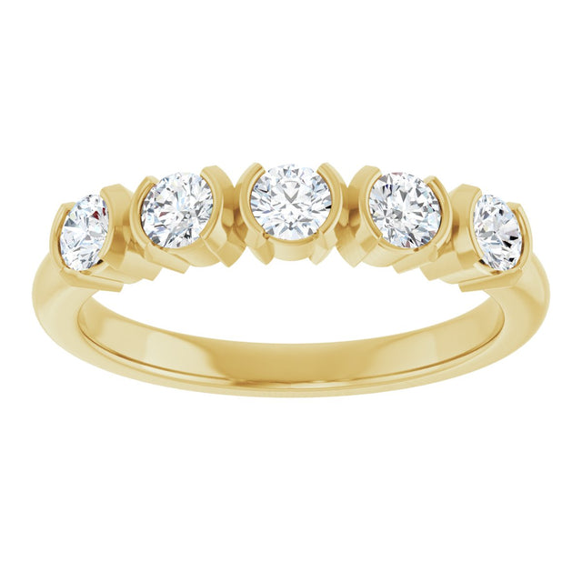 14K Gold Round Lab-Grown Diamond Half-Bezel Five-Stone Anniversary Band - 1/6-1/2 CTW - Yellow Gold - view 3