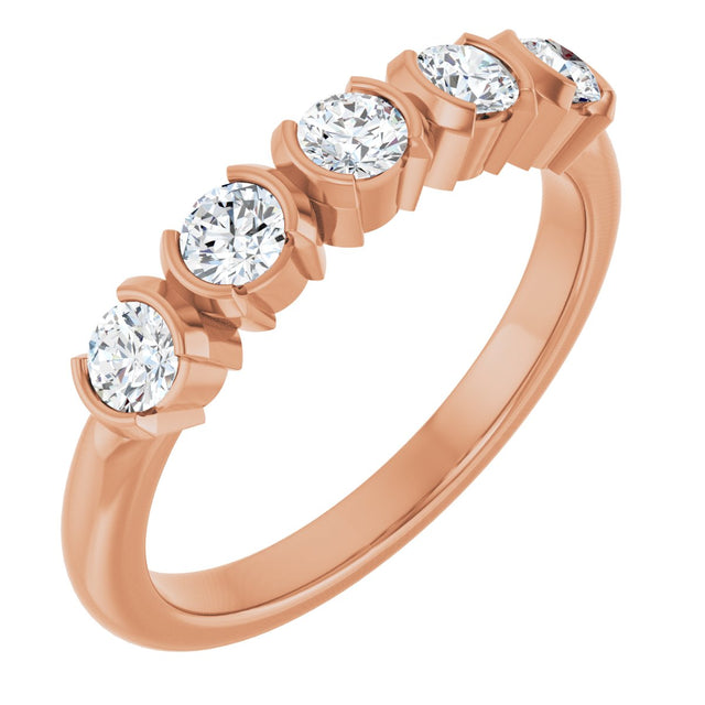 14K Gold Round Lab-Grown Diamond Half-Bezel Five-Stone Anniversary Band - 1/6-1/2 CTW - Rose Gold