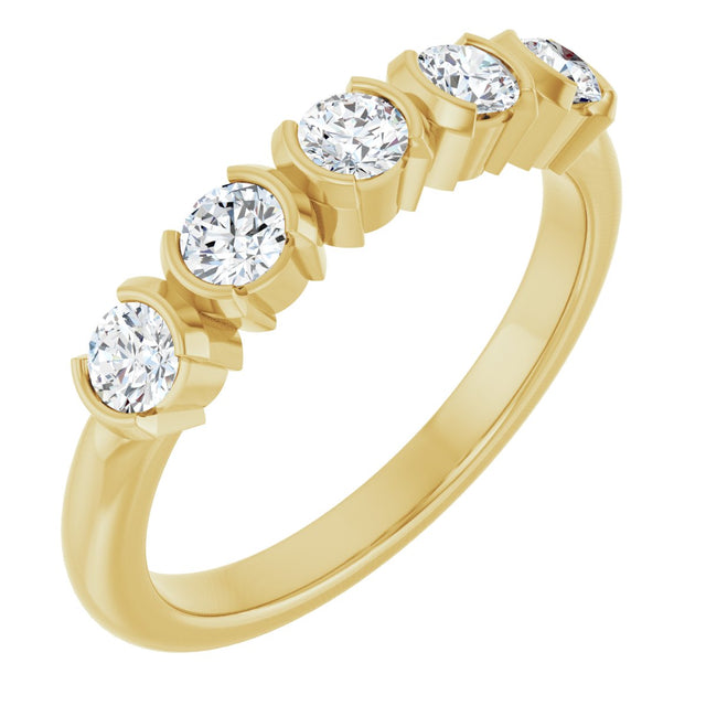 14K Gold Round Lab-Grown Diamond Half-Bezel Five-Stone Anniversary Band - 1/6-1/2 CTW - Yellow Gold