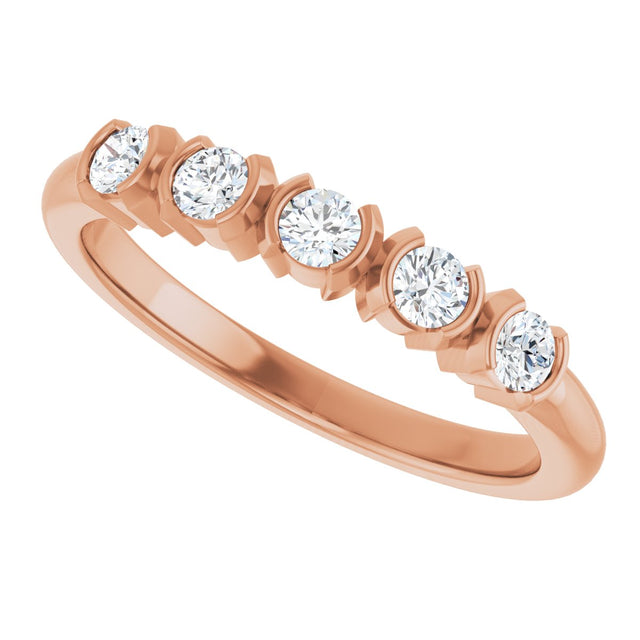 14K Gold Round Lab-Grown Diamond Half-Bezel Five-Stone Anniversary Band - 1/6-1/2 CTW - Rose Gold - view 5