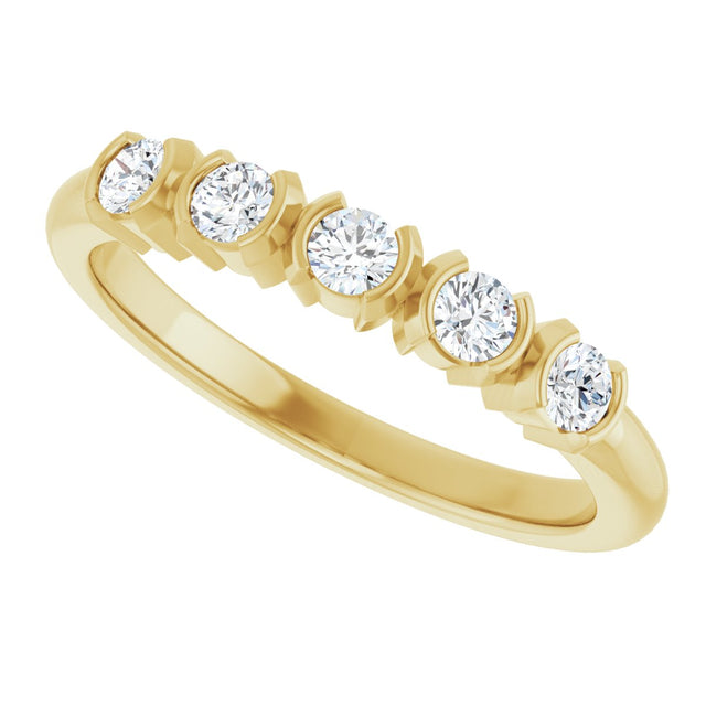 14K Gold Round Lab-Grown Diamond Half-Bezel Five-Stone Anniversary Band - 1/6-1/2 CTW - Yellow Gold - view 5