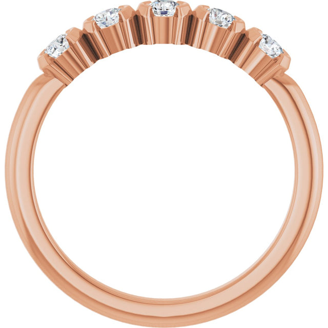 14K Gold Round Lab-Grown Diamond Half-Bezel Five-Stone Anniversary Band - 1/6-1/2 CTW - Rose Gold - view 2