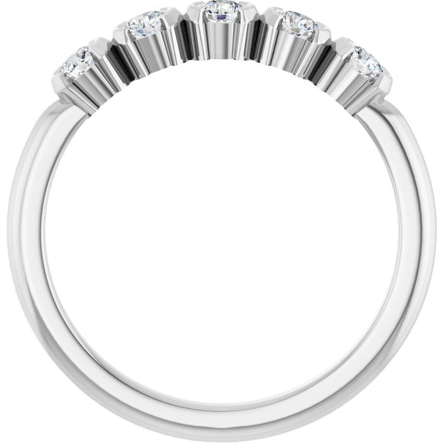 14K Gold Round Lab-Grown Diamond Half-Bezel Five-Stone Anniversary Band - 1/6-1/2 CTW - White Gold - view 2