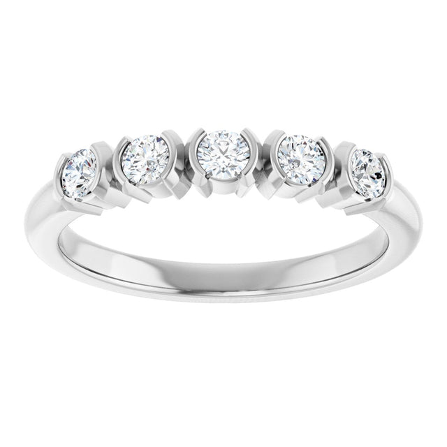 14K Gold Round Lab-Grown Diamond Half-Bezel Five-Stone Anniversary Band - 1/6-1/2 CTW - White Gold - view 3
