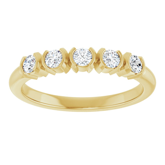 14K Gold Round Lab-Grown Diamond Half-Bezel Five-Stone Anniversary Band - 1/6-1/2 CTW - Yellow Gold - view 3