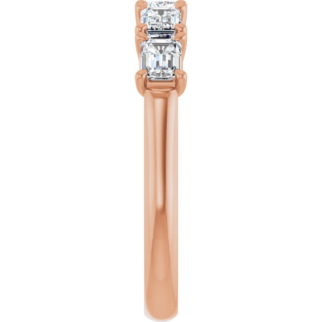 14K Gold Emerald Natural Diamond Five-Stone Anniversary Band - 1 1/4-1 3/4 CTW - Rose Gold - view 4