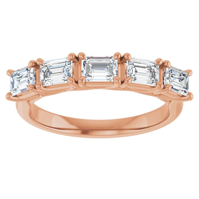 14K Gold Emerald Natural Diamond Five-Stone Anniversary Band - 1 1/4-1 3/4 CTW - Rose Gold - view 3