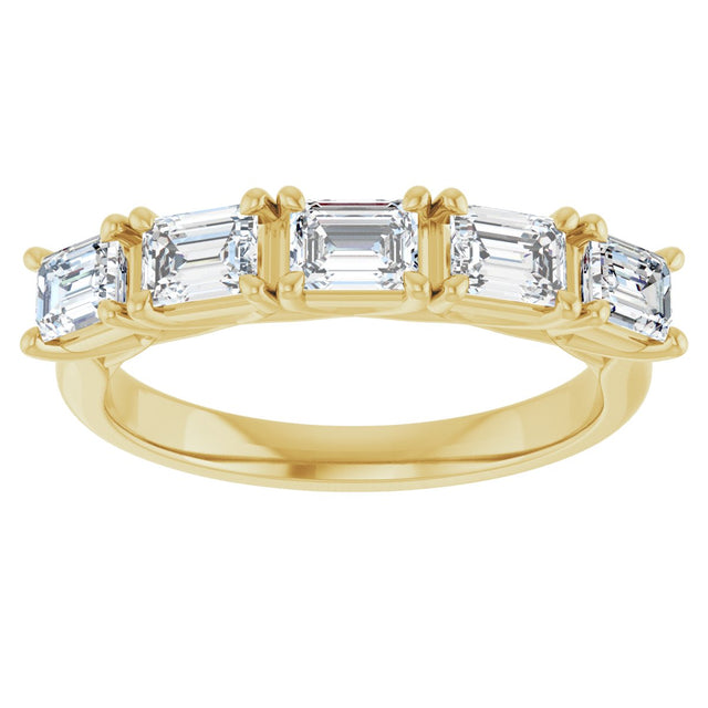 14K Gold Emerald Natural Diamond Five-Stone Anniversary Band - 1 1/4-1 3/4 CTW - Yellow Gold - view 3