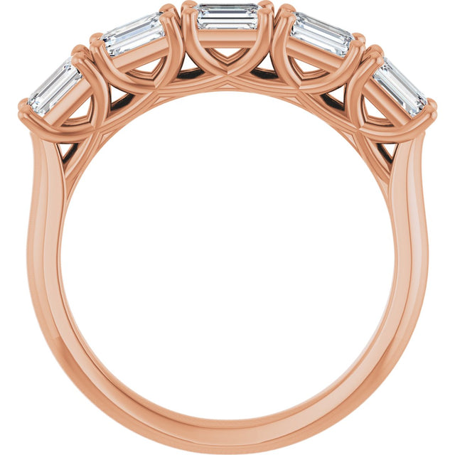 14K Gold Emerald Natural Diamond Five-Stone Anniversary Band - 1 1/4-1 3/4 CTW - Rose Gold - view 2