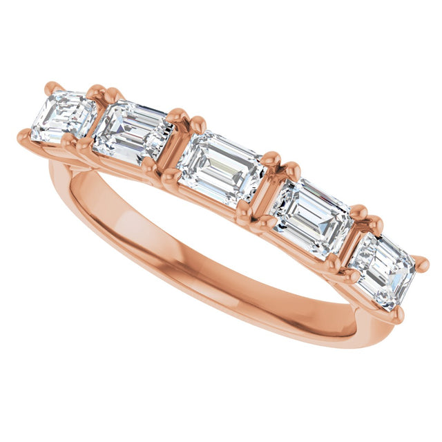 14K Gold Emerald Natural Diamond Five-Stone Anniversary Band - 1 1/4-1 3/4 CTW - Rose Gold - view 5