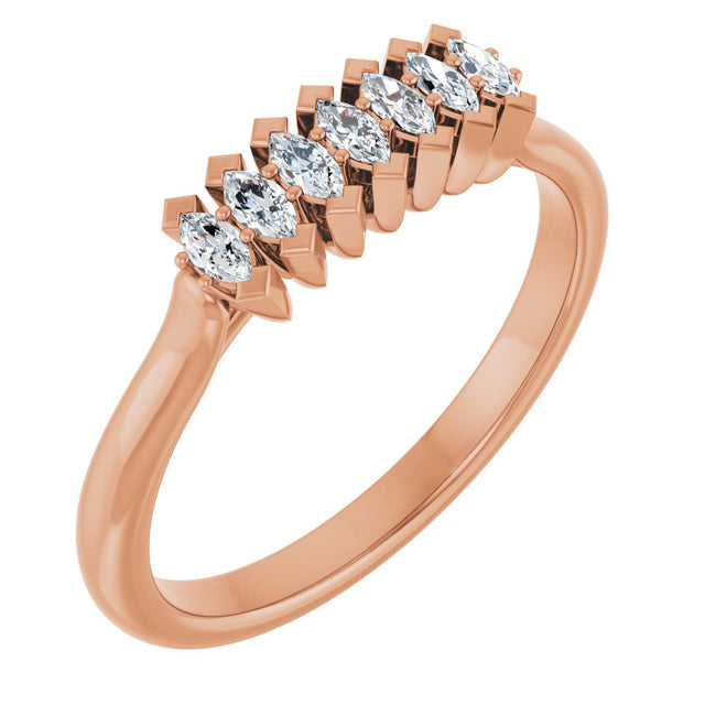 14K Gold Marquise Lab-Grown Diamond Seven-Stone Anniversary Band - 3x1.5mm Stones - Rose Gold