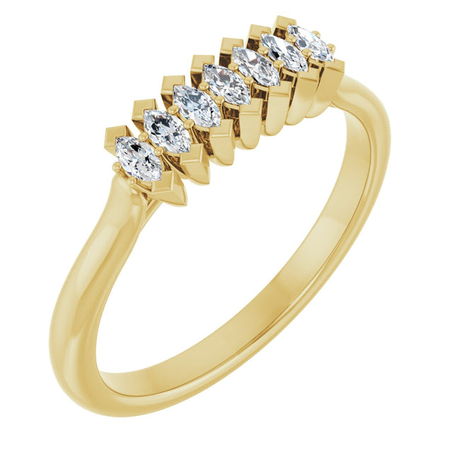 14K Gold Marquise Natural Diamond Seven-Stone Anniversary Band - 3x1.5mm Stones - Yellow Gold