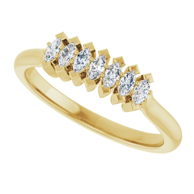 14K Gold Marquise Natural Diamond Seven-Stone Anniversary Band - 3x1.5mm Stones - Yellow Gold - view 5