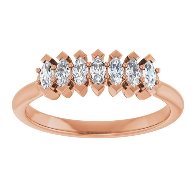 14K Gold Marquise Natural Diamond Seven-Stone Anniversary Band - 3.5x1.75mm Stones - Rose Gold - view 3