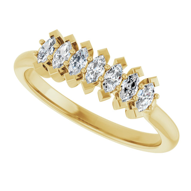 14K Gold Marquise Lab-Grown Diamond Seven-Stone Anniversary Band - 3.5x1.75mm Stones - Yellow Gold - view 5