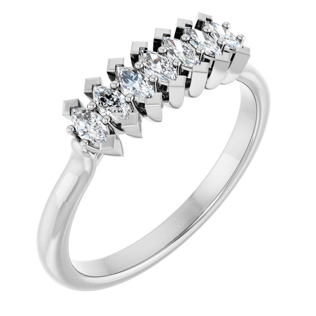 14K Gold Marquise Natural Diamond Seven-Stone Anniversary Band - 3.5x1.75mm Stones - White Gold