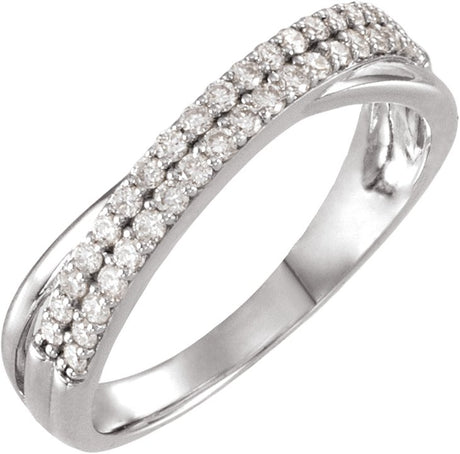 14K Gold Round Natural Diamond Criss-Cross Double Row Anniversary Band - 1/3 CTW - White Gold